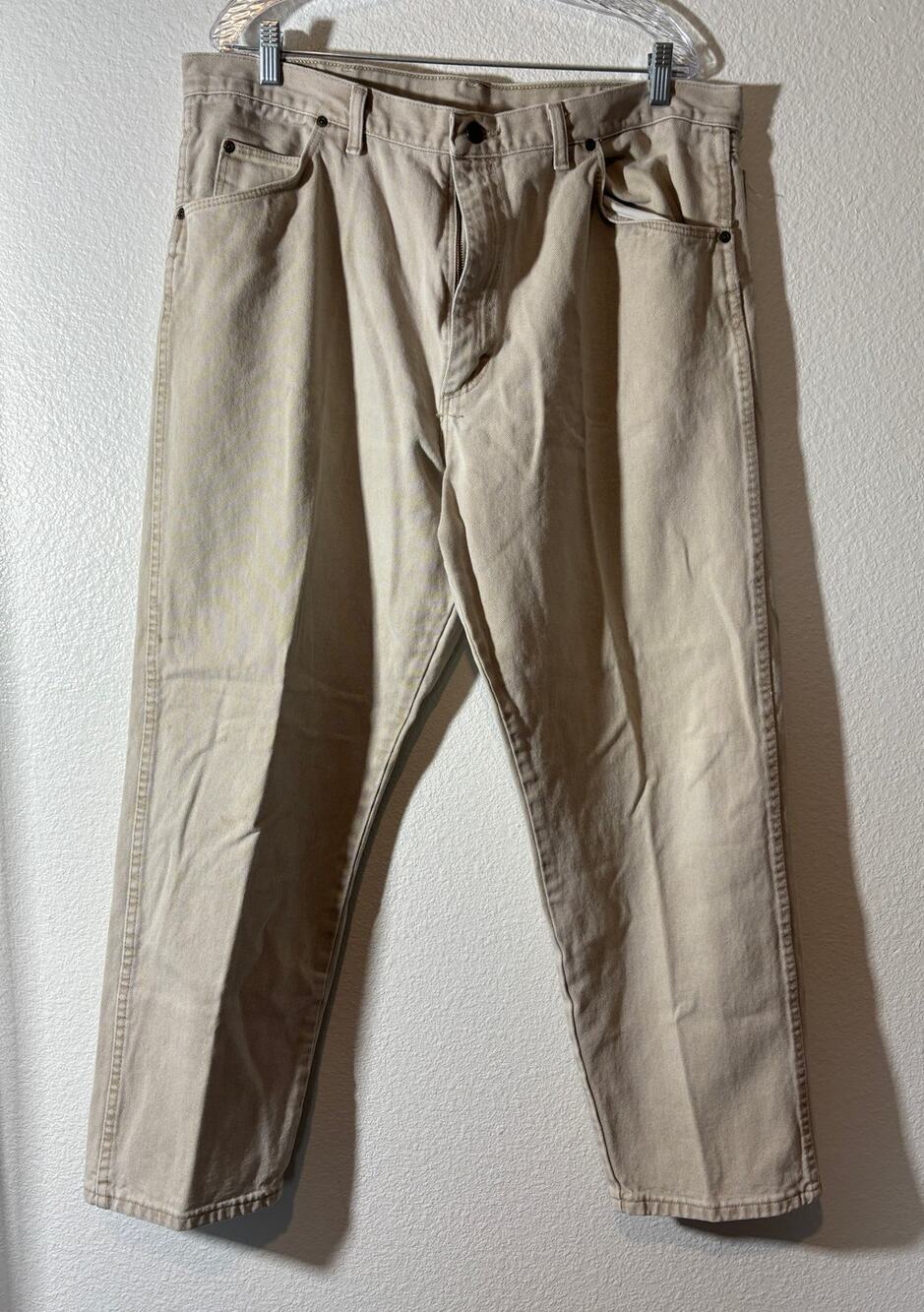 Vintage Wrangler 97601 Men's 40x30 Khaki Tan Denim Jeans Made in USA 90s Relaxed